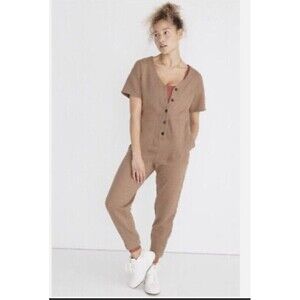 Madewell Tan Short Sleeve Button Jumpsuit with Rust Tank
